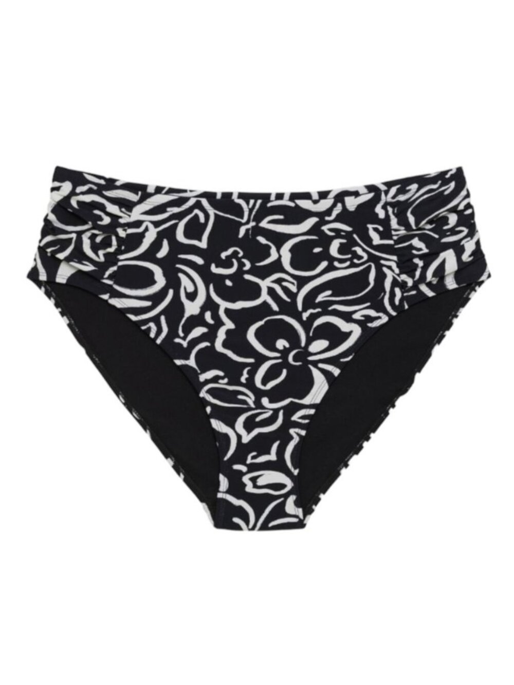 Bikini Swim Bottom Mid Rise Side Rouch Black Floral Womans 3X 24/26 LR113